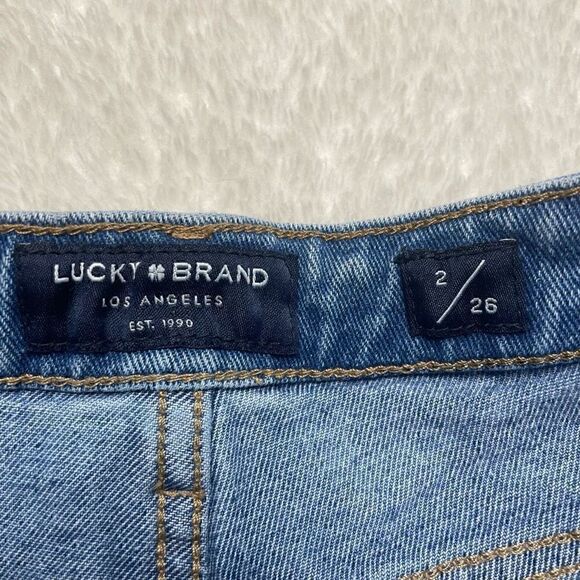 Lucky Brand High Rise Shorts Embroidered Rainbow Clover Leaf Sz 2 26 Short Raw H - Picture 2 of 7